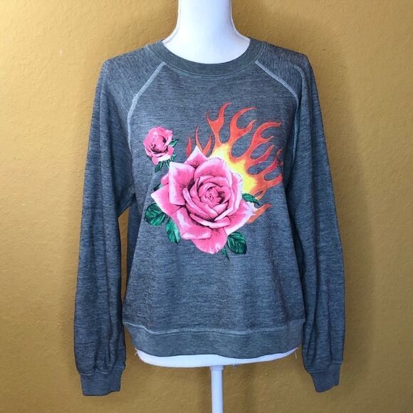 -Wildfox Rose Blaze Knit Print Sweatshirt - Picture 2 of 7